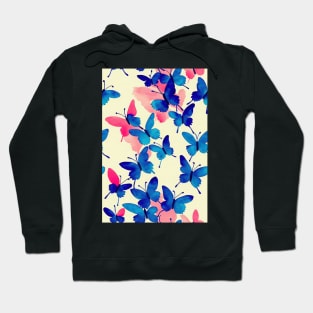 Elegant Butterfly Repeat: Blue and Pink Watercolor Hoodie